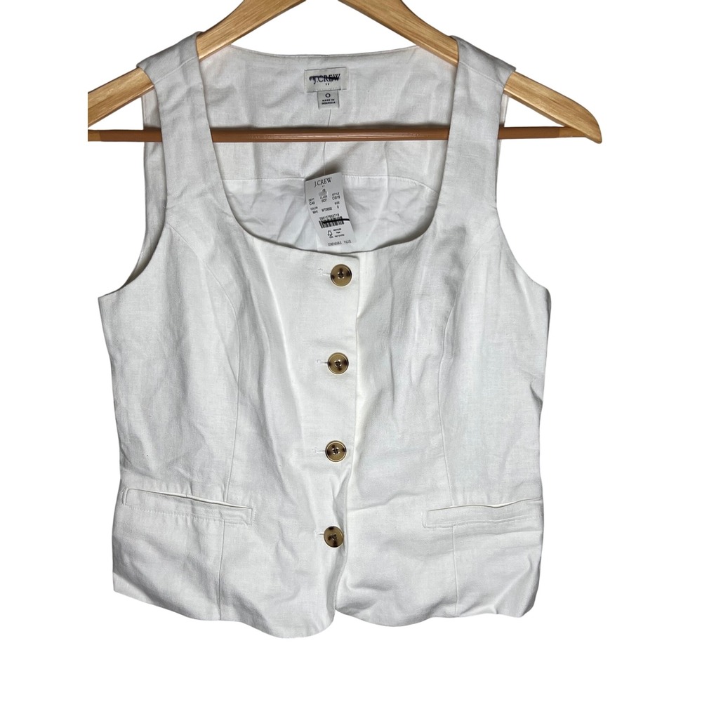J.Crew White Linen Blend Button Front Sleeveless Vest Top - Size 0